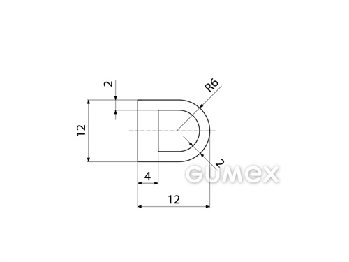 "D" Silikonprofil mit Loch, 12x12/R6mm, 60°ShA, ISO 3302-1 E2, -60°C/+180°C, transparent, 
